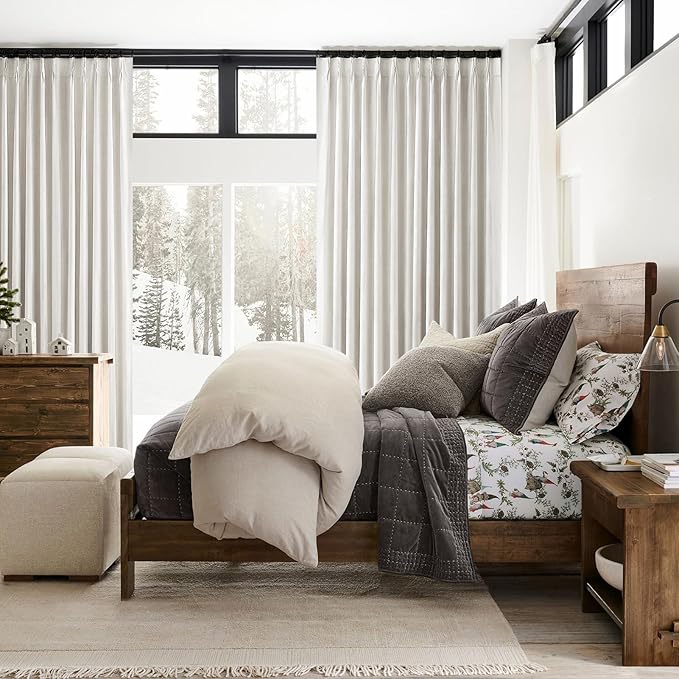 Living Room Black Out Curtains 63 Inch Long, Insulated Thermal Room Darkening Kitchen Drapes for 62 Inch Window Boho Linen Basement/Office/Dining Room/Kids (40"x63"x2 Panels)Blackout Pinch Pleated