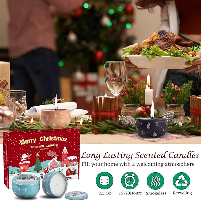 Christmas Scented Candles Gifts Set for Women, 6 Pack 2.5 Oz Candle Set, Natural Soy Wax, Aromatherapy Candles for Birthday, Christmas, Gifts for Her