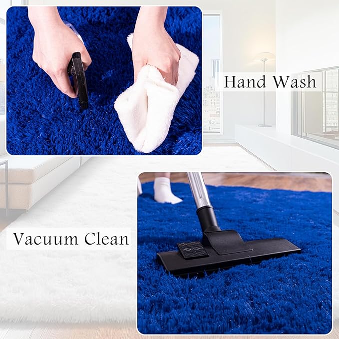 8x10 Area Rugs for Living Room, Blue Fluffy Shaggy Rug Soft Carpets, Big Rugs for Bedroom Nursery Kids Room Dorm Home Decor Aesthetic, Navy Blue