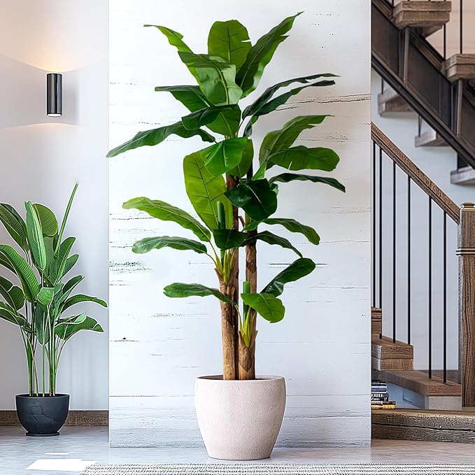 9FT Artificial Banana Tree Tall Fake Banana Leaf Plant Faux Banana Silk Tree Faux Banana Leaves for Home Swimming Pool Indoor Outdoor Patio Tropical Decor