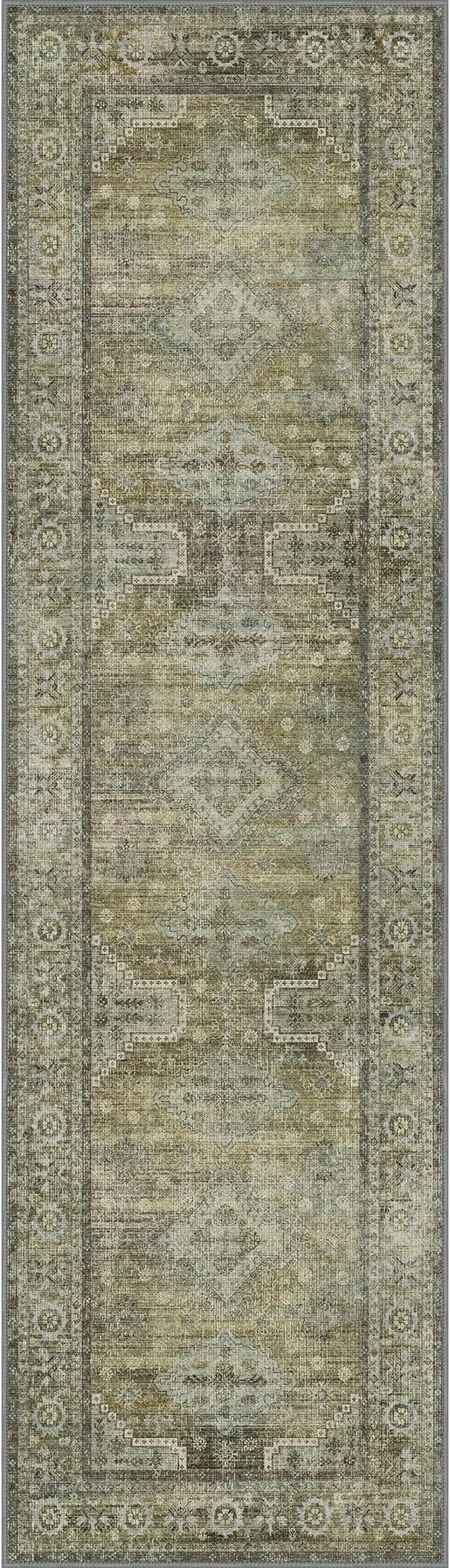 GENIMO Runner Rug 2x7 Non Slip Machine Washable Vintage Hallway Runner Rugs, Low Pile Lightweight Mat for Living Room, Entryway, Bedroom, Kitchen and Corridor, Distressed Sage