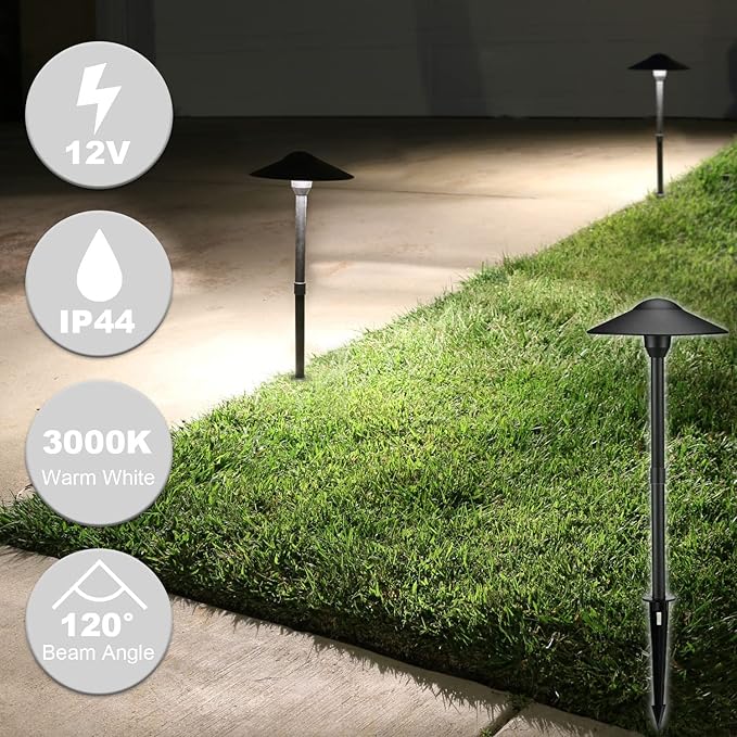 3W LED Landscape Lights Landscape Lighting Low Voltage Outdoor Pathway Lighting Replaceable LED Bulb 3000K Aluminum housing with ABS Ground Stake for Yard Patio Driveway Black, Pack of 6