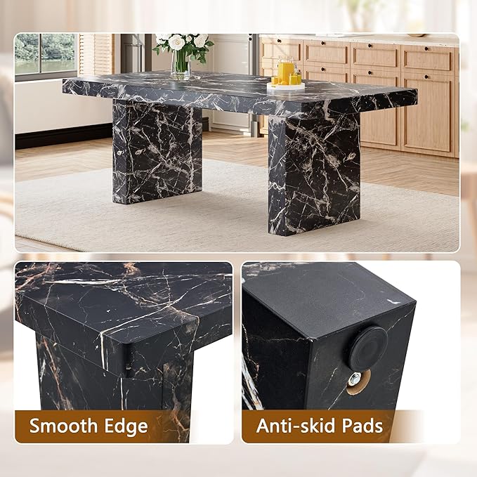 79" Marble Dining Table Set｜Modern Dining Table Set with 10 Artifical Leather Chairs｜Engineered Wood with Marble Pattern Tabletop｜Widened and Stable Tablelegs｜Easy Assembly
