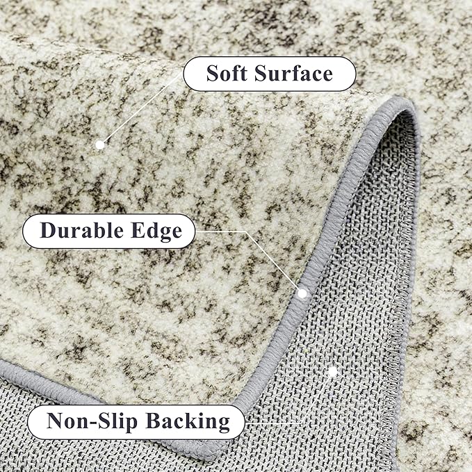 6x9 Area Rug Washable Vintage Neutral Living Room Carpet Large Indoor Non Slip Taupe Bedroom Distressed Low Pile Retro Accent Throw Rug for Dining Room