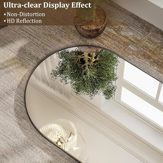 HARRITPURE 76"x34" Arched Full Length Mirror Free Standing Hanging Mounted Mirror Aluminum Frame Modern Simple Home Decor for Living Room Bedroom Cloakroom, Black