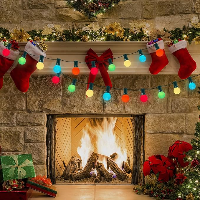 GOOTHY 25Ft Outdoor Multicolor Christmas Lights, G40 Globe Patio String Lights with 27 Ceramic Colorful Bulbs(2 Spare), Outside Christmas Lights for Holiday Party Backyard Decor