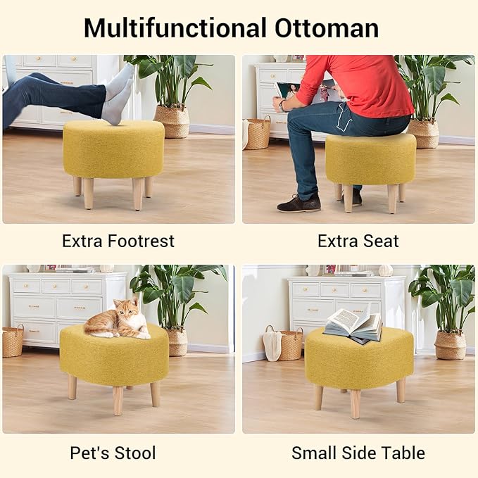 DAZONE Swivel Accent Chair with Ottoman, Modern 360° Barrel Chairs for Living Room, Bedroom, Comfortable Upholstered Club Tub Reading Chair, Yellow
