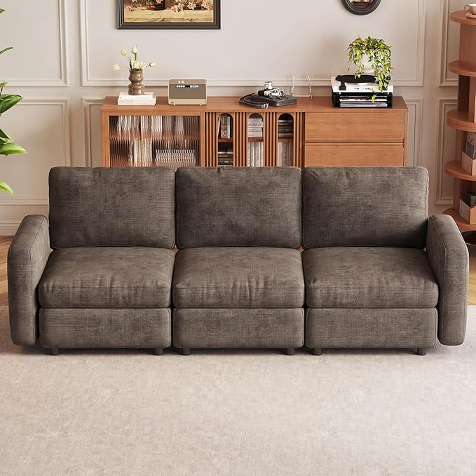 3-Seat Modular Sofa Couch with Ergonomic Cushions, Convertible Sleeper Loveseat for Living Room Bedroom Apartment, Brown Cloud Futon Lounge Sectional Furniture Set