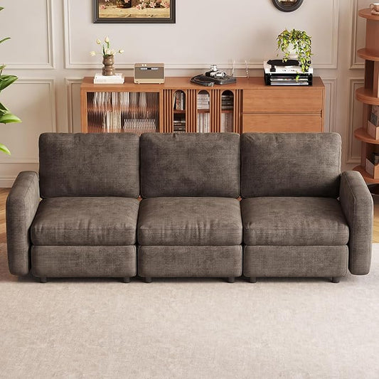 3-Seat Modular Sofa Couch with Ergonomic Cushions, Convertible Sleeper Loveseat for Living Room Bedroom Apartment, Brown Cloud Futon Lounge Sectional Furniture Set