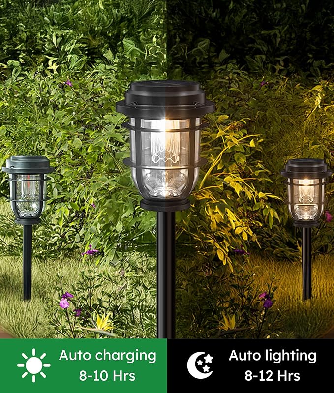 Bright Solar Pathway Lights Outdoor, 8 Pack Waterproof IP65, Auto On/Off Solar Powered Garden Lights for Yard Lawn Walkway Landscape Pool Outside - 3-in-1 Hanging, Tabletop & Stake Lighting