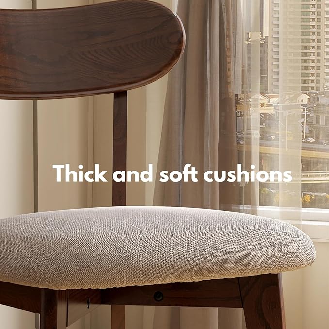 100% Solid Oak Wood Dining Chairs,Mid Century Modern Dining Chairs with Upholstered Cushion,Kitchen,Dining Room Chairs Set of 2 (2, Walnut Color Grey Upholstery)