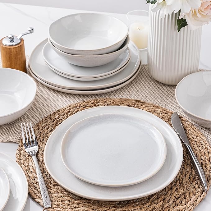 AmorArc Ceramic Dinnerware Sets,Handmade Reactive Glaze Stoneware Plates and Bowls Sets,Highly Scratch Resistant | Dishwasher & Microwave Safe Dishes Set,Service for 8 (24pc)