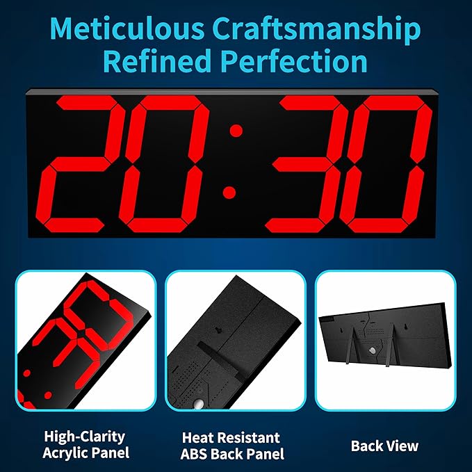 Digital Clock with Large Display 18.7 Inch, GPS Auto-Sync Time, Wall-Mounted with Remote Control, Ideal for Classroom Use