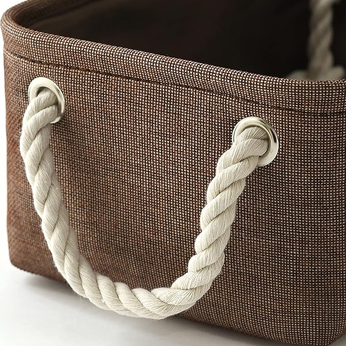 TheWarmHome Storage Basket for Organizing - 12x8x5 inch Small 6 Pack Collapsible Storage Bin for Shelves with Handles, Canves Storage Box for Cloth Closet Organizer Gift Toy (Brown)