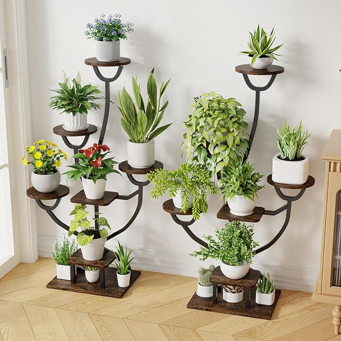 Plant Stand Indoor with Grow Lights - 44.2" Tall Plant Shelf, Lighted Corner Plant Stands for Indoor Growing, 7 Tiered Metal & Wood Plant Holder Display Shelves for Living Room, Patent Design - C4