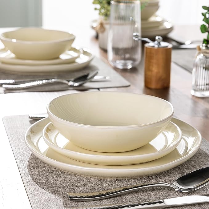 AmorArc Ceramic Dinnerware Sets,Handmade Reactive Glaze Plates and Bowls Sets,Highly Chip and Crack Resistant | Dishwasher & Microwave Safe Dishes Set, Service for 4 (12pc)