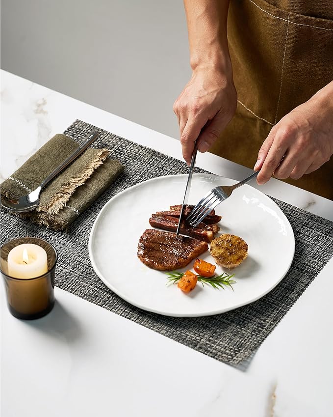 Famiware Porcelain kitchen plates and bowls set, Modern dishes set for 4, Handmade Wave Edge Dinnerware Sets, Microwave and Dishwasher Safe Tableware, Polar White (16pc)