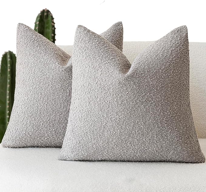 Foindtower Set of 2, Decorative Textured Boucle Throw Pillow Covers Accent Solid Pillow Cases Soft Cozy Couch Cushion Case for Chair Sofa Bedroom Living Room Home Decor 26 x 26 Inch Neutral Grey