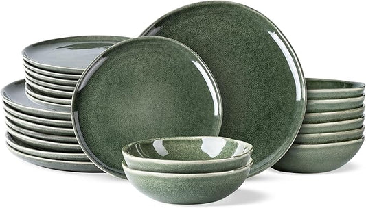 AmorArc Ceramic Dinnerware Sets,Handmade Reactive Glaze Stoneware Plates and Bowls Set,Highly Chip and Crack Resistant | Dishwasher & Microwave Safe Dishes Set,Service for 8 (24pc)