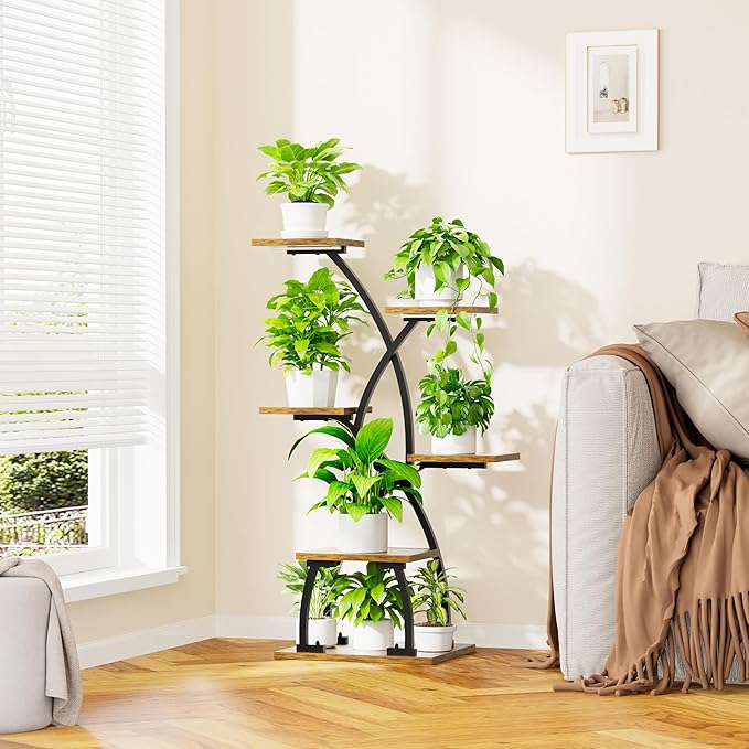 JUSTOGO Plant Stand Indoor with Grow Lights - 6 Tiered Plant Shelf Indoor, 36“ Corner Plant Stands for Indoor Plants Multiple, Metal Curved Flower Holder Display Rack for Patio, Balcony, Home Decor