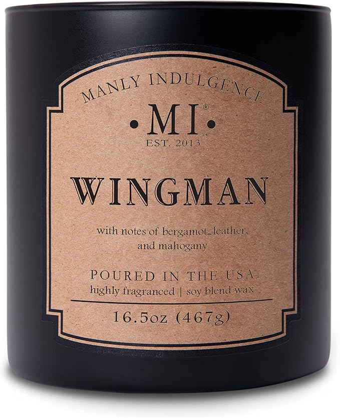 Manly Indulgence Wingman Scented Candles for Men, 2 Wick, 16.5 oz, Premium Soy Blend Wax, 60H Burn, Candles for Home Scented - Made in The USA