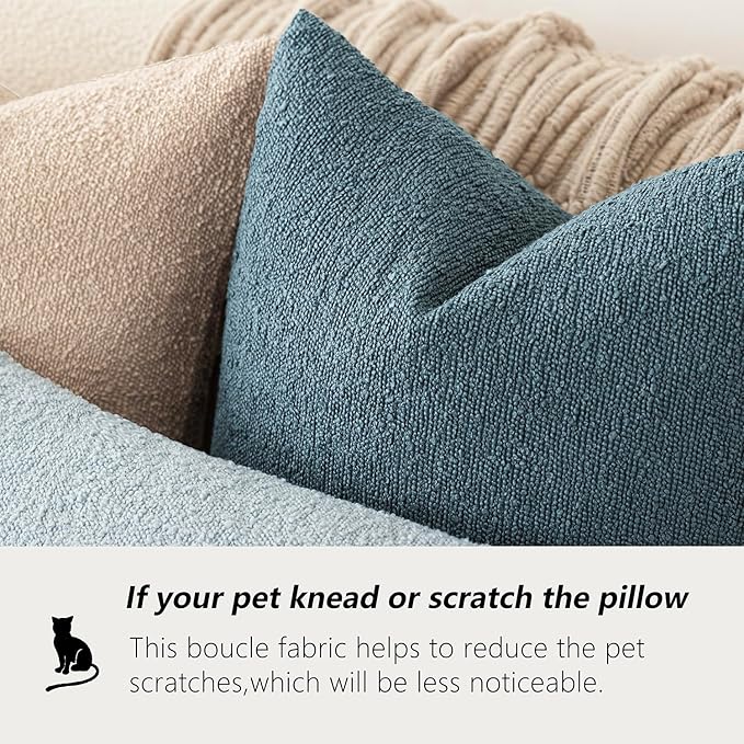 Foindtower Pack of 2 Textured Boucle Throw Pillow Covers Accent Solid Decorative Pillow Cases Cozy Woven Couch Cushion Case for Sofa Bedroom Living Room Home Decor 20x20 Inch Misty Blue