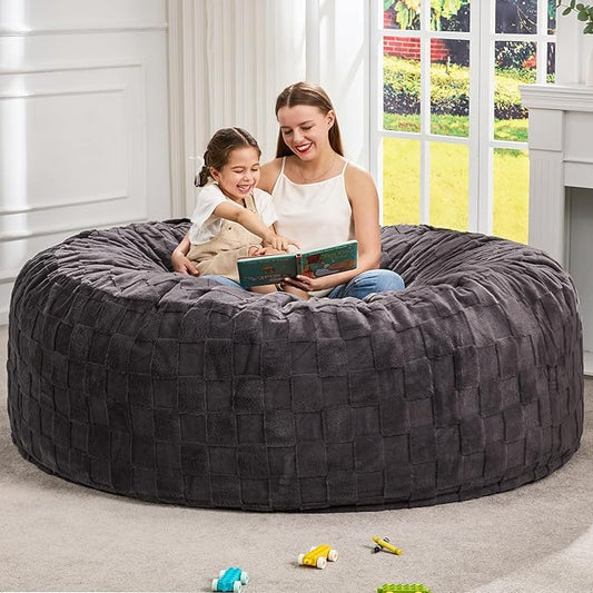 Hobestluk Bean Bag Chairs Beanbag Chair with Filler Adult Bean Bags with Fluffy Cover, Giant Bean Bag Chairs for Adults for Living Room, Bedroom (Dark Grey, 6FT - 70" x 70" x 15")