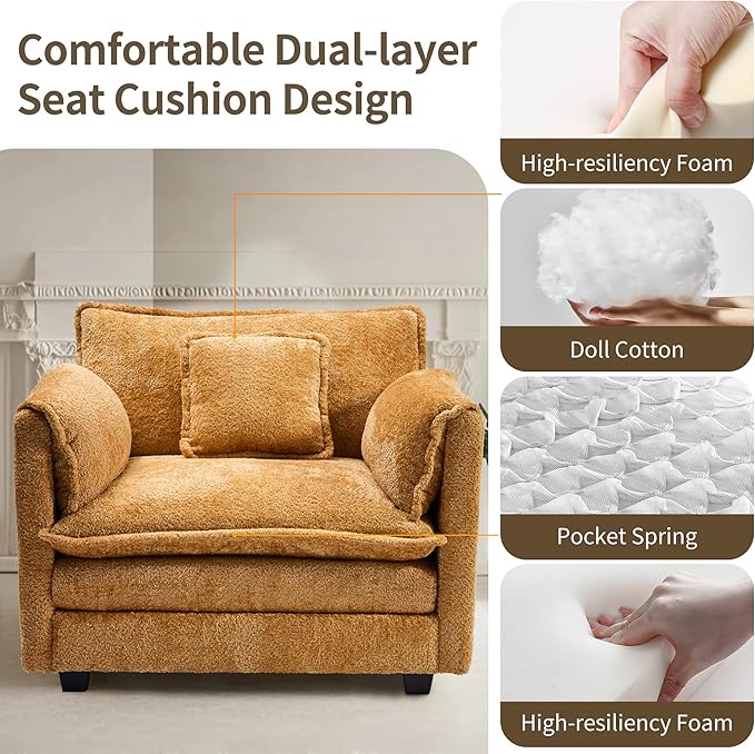 SweetGO corporation 42" Plush Single Sofa Accent Chair with Ottoman for Living Room/Bedroom, Modern Couch for Cozy Lounge Chair for Reading,Yellow