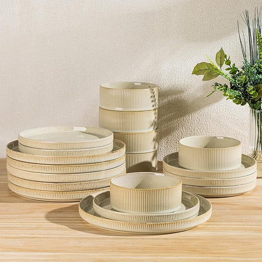 TheTerra Ceramic Dinnerware Sets for 6, 18 Pieces Porcelain Lightweight Speckled Plates and Bowls Sets, Scratch Resistant Dish Set, Oven & Microwave & Dishwasher Safe