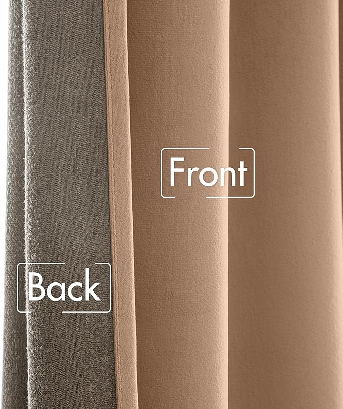 MIULEE Blush Beige Velvet Curtains 90 inches - Luxury Blackout Curtains for Bedroom Living Room Thermal Insulated Super Soft Window Drapes Rod Pocket & Back Tab, W52 x L90 inches, 2 Panels