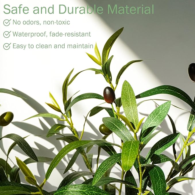 Fake Olive Plants 2FT, Artificial Small Olive Tree Indoor, Faux Potted Plants Decor for Tabletop, Desk, Shelf, Office, Kitchen, Living Room, Bedroom, Bathroom