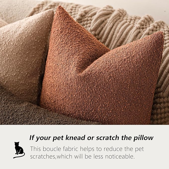 Foindtower Pack of 2 Textured Boucle Throw Pillow Covers Accent Solid Decorative Lumbar Pillow Cases Soft Couch Cushion Case for Chair Sofa Bedroom Living Room Home Decor 12x20 Inch Burnt Orange Hazel