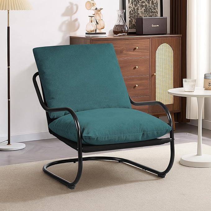 Peace nest Comfy Accent Chair Modern Living Room Bedroom Armchair with Mental Frame Comfortable Shredded Foam Cushion for Balcony Lounge Reading Meeting Room Blue