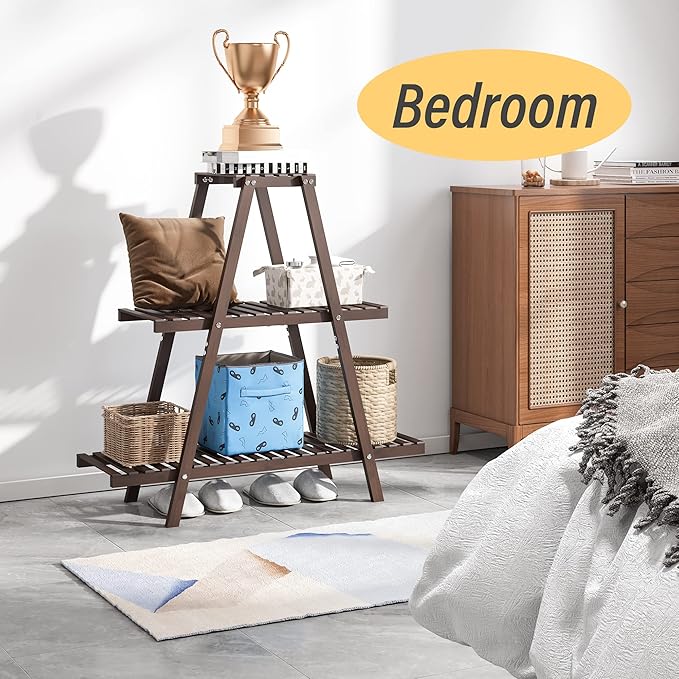 Plant Stand Indoor, Outdoor bamboo Plant Rack for Multiple Plants, 3 Tier 8 Potted Flower Holder Ladder,Plant Shelf Ladder Table Plant Pot Stand for Living Room, Patio, Balcony (Brown)