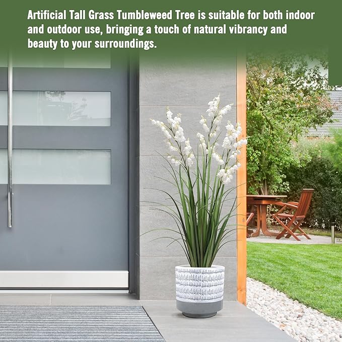 Artificial Tall Grass Plants with Pots 36" 1 Pack Lily of The Valley Artificial Grass Home Interior Decorating and Outdoor Garden Decorations(White)