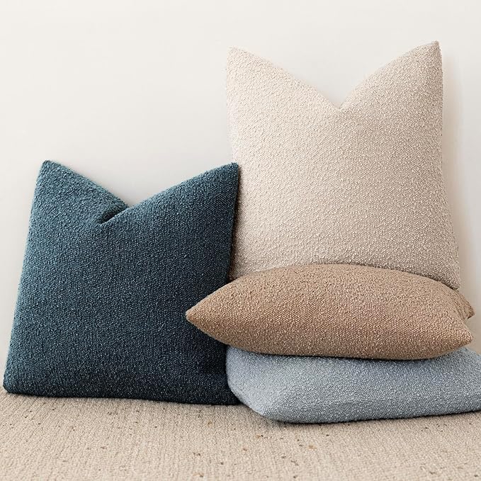 Foindtower Pack of 2, Decorative Textured Boucle Throw Pillow Covers Accent Solid Pillow Cases Cozy Soft Couch Cushion Case for Chair Sofa Bedroom Living Room Home Decor 22x22 Inch Dark Blue