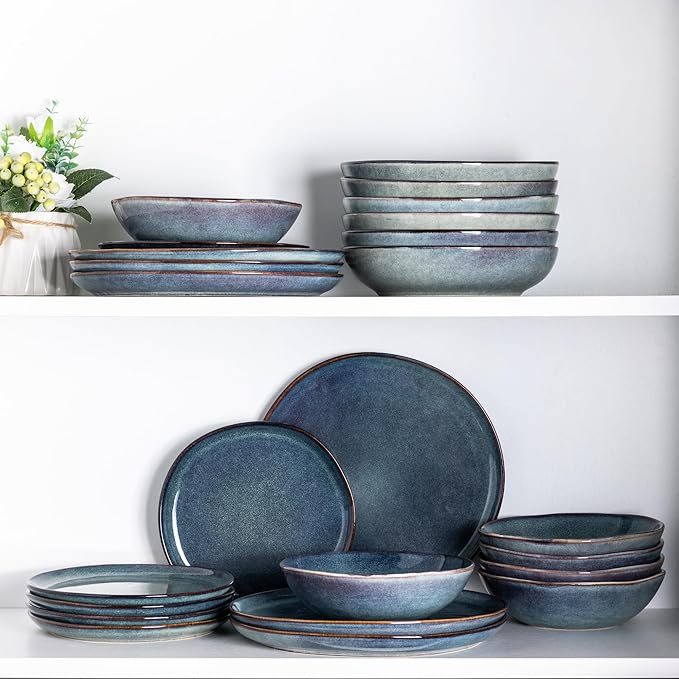 AmorArc Ceramic Dinnerware Sets,Handmade Reactive Glaze Stoneware Plates and Bowls Set,Highly Scratch Resistant | Dishwasher & Microwave Safe Dishes set,Service for 6 (18pc)