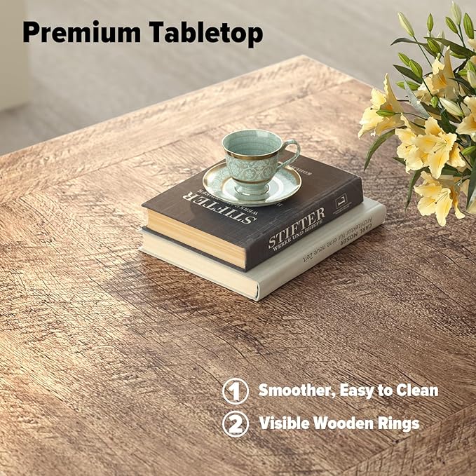 Coffee Table 31.5 in Rustic Center Table with X Design Wooden Pedestal for Living Room, Dark Oak Square Home Office Sofa Side Table for Small Space, Easy Assembly, Space-Saving