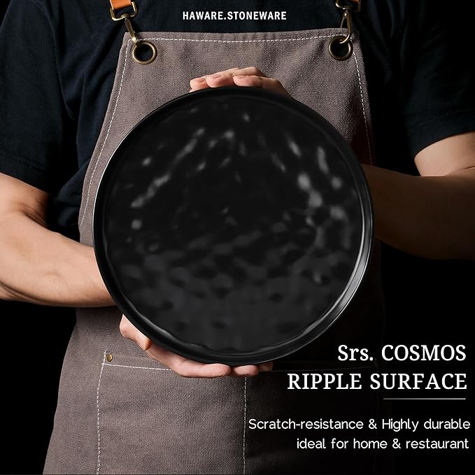 HaWare Dinnerware Sets, 6-Piece Plates and Bowls Set, Stoneware Dish Set for 2, Ceramic Dinnerware for Home Restaurant, Chip and Scratch Resistant, Microwave and Dishwasher Safe, Matte Black