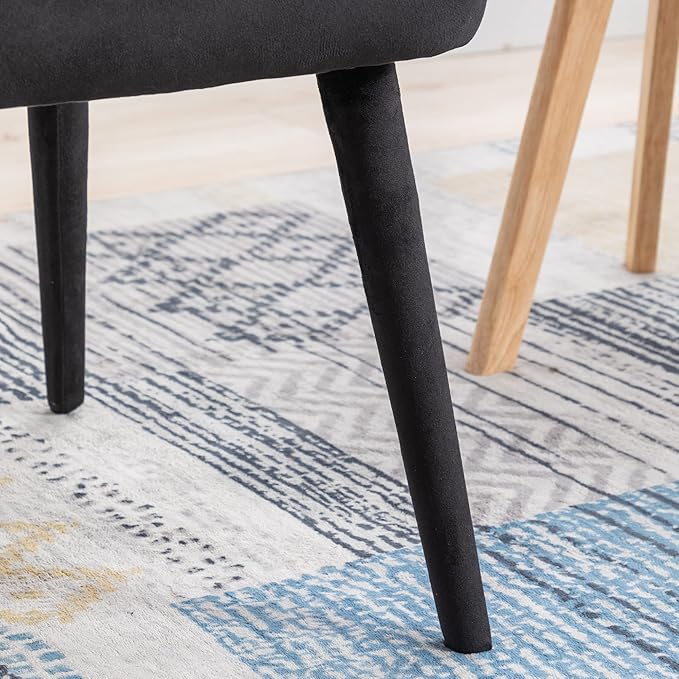 Velvet Dining Chairs Set of 4 Modern Accent Chairs Upholstery Side Chairs with Upholstered Wood Legs for Home Kitchen Living Room, Black