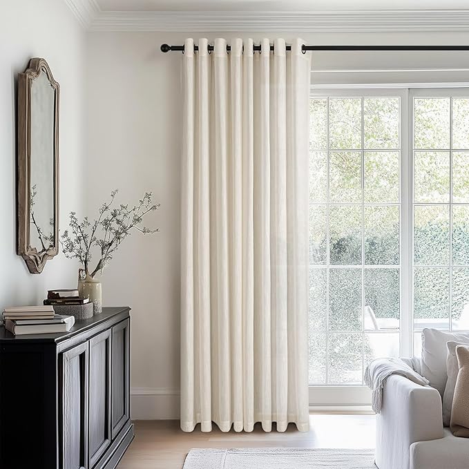 Topfinel 96 Inches Long Farmhouse Linen Curtains for Living Room Grommet Sheer Pleated Curtains for Bedroom Dining Room 96 Length 2 Panel Set Birch Cream Colored(Ivory/Off White) 52"x96"