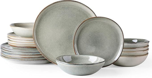 AmorArc Ceramic Dinnerware Sets,Handmade Reactive Glaze Stoneware Plates and Bowls Set,Highly Scratch Resistant | Dishwasher & Microwave Safe Dishes Set,Service for 6 (18pc)