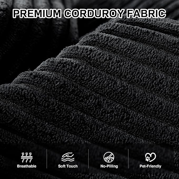 Chaise Lounge Chair Indoor, 67" Oversized Comfy Corduroy Sleeper Sofa Bed, Boneless Upholstered Recliner Bed with Pillows and Wide Armrests, Modern Cloud Couch for Living Room, Black