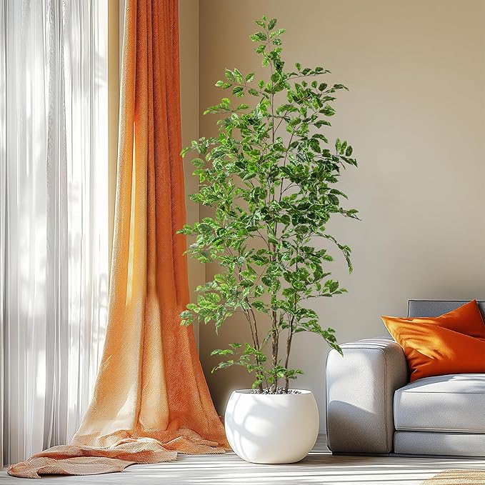 Artificial Ficus Tree Indoor 6ft, Large Potted Faux Tree with Realistic Silk Leaves & Trunk for Home Office, Living Room Corner Decor