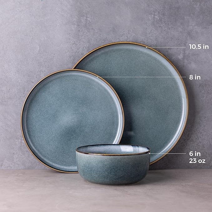 GBHOME Ceramic Dinnerware Sets for 8, 24 Pieces Stoneware Plates and Bowls Sets, Scratch Resistant Dishes, Dishwasher & Microwave Safe, Reactive Glaze-Space