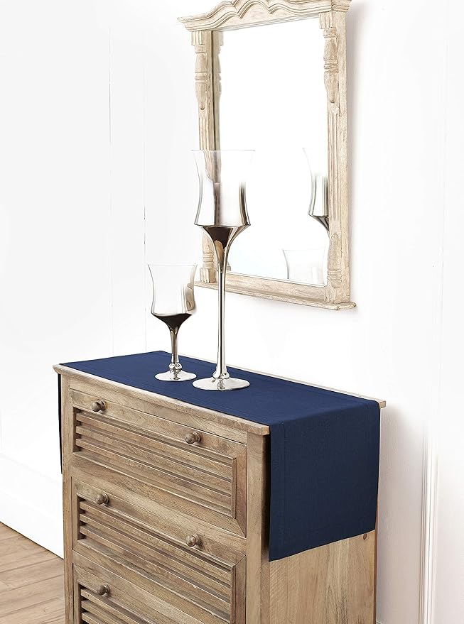 Solino Home Linen Navy Blue Table Runner 36 Inches - Classic Hemstitch, 100% Pure Linen Coffee Table Runner 14 x 36 Inch Ideal for Dresser Tables - Fall, Autumn, Halloween, Thanksgiving, Christmas