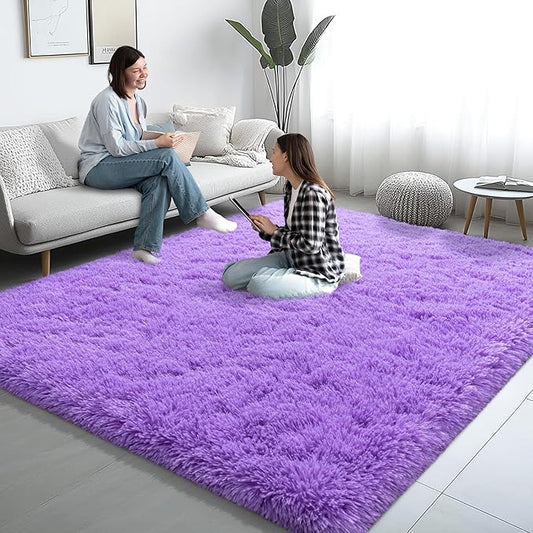 6x9 Area Rugs for Living Room, Purple Fluffy Shaggy Rug Soft Carpets, Rugs for Bedroom Nursery Kids Room Dorm Home Decor Aesthetic