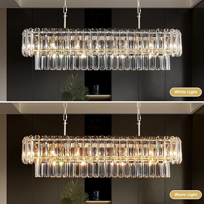 L35.4in Gold Crystal Chandeliers 14-Light Modern Chandeliers for Dining Room Rectangle Luxury Pendant Light Fixture for Kitchen Island,Entryway,Living Room