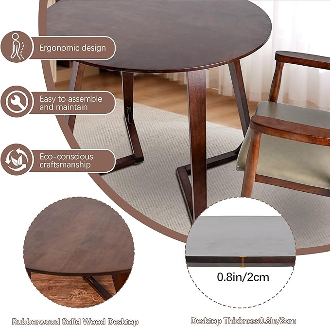 Round Rubber Solid Wood Dining Table 24" - Mid Century Modern Style Space Saving Design as Living Room/Dining Room/Kitchen/Meeting/Coffee Table,Easy to Assemble