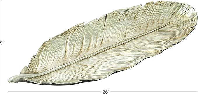 Deco 79 Polystone Bird Feather Decorative Bowl, 26" x 9" x 2", Silver